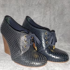 Tori Burch Vincent Perforated Oxford Wedges - Navy
